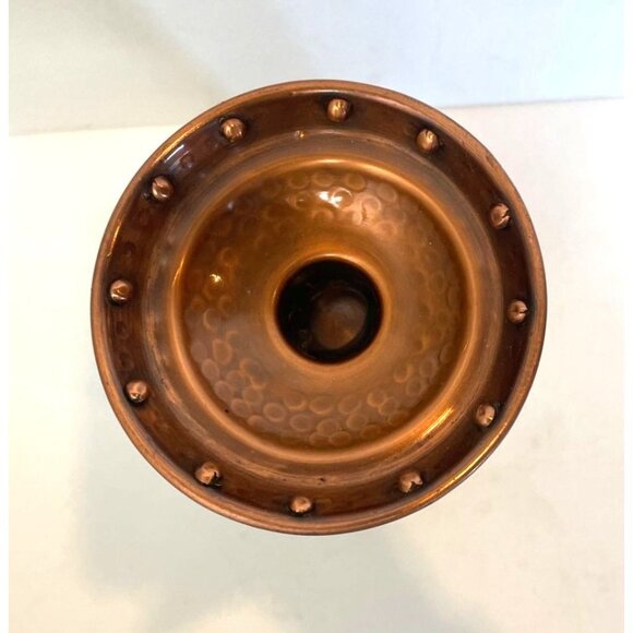Hammered Copper Candle Holder Taper Rivet Top Velvet Base 12" High - Picture 10 of 11